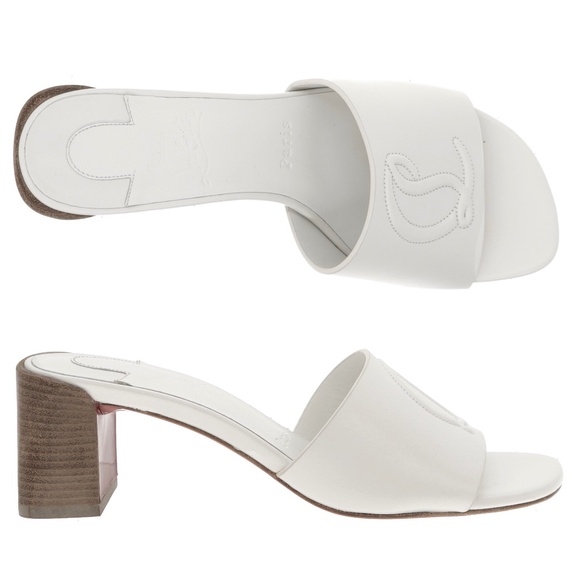 Christian Louboutin So CL Mule 55 White Leather Sandals Size 37 New - Picture 1 of 7